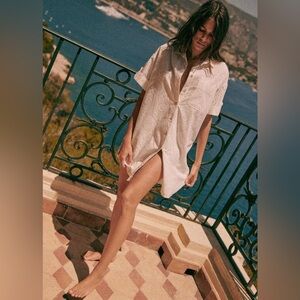 Ecru Eyelet Button-Up Shirt Dress